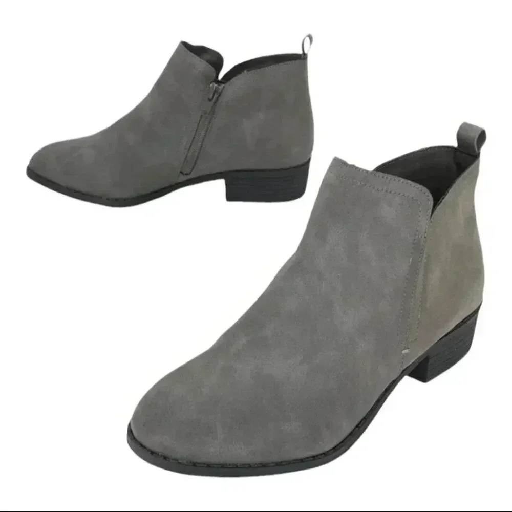 Sun + Stone Cadee Grey Faux Leather Womens Booties